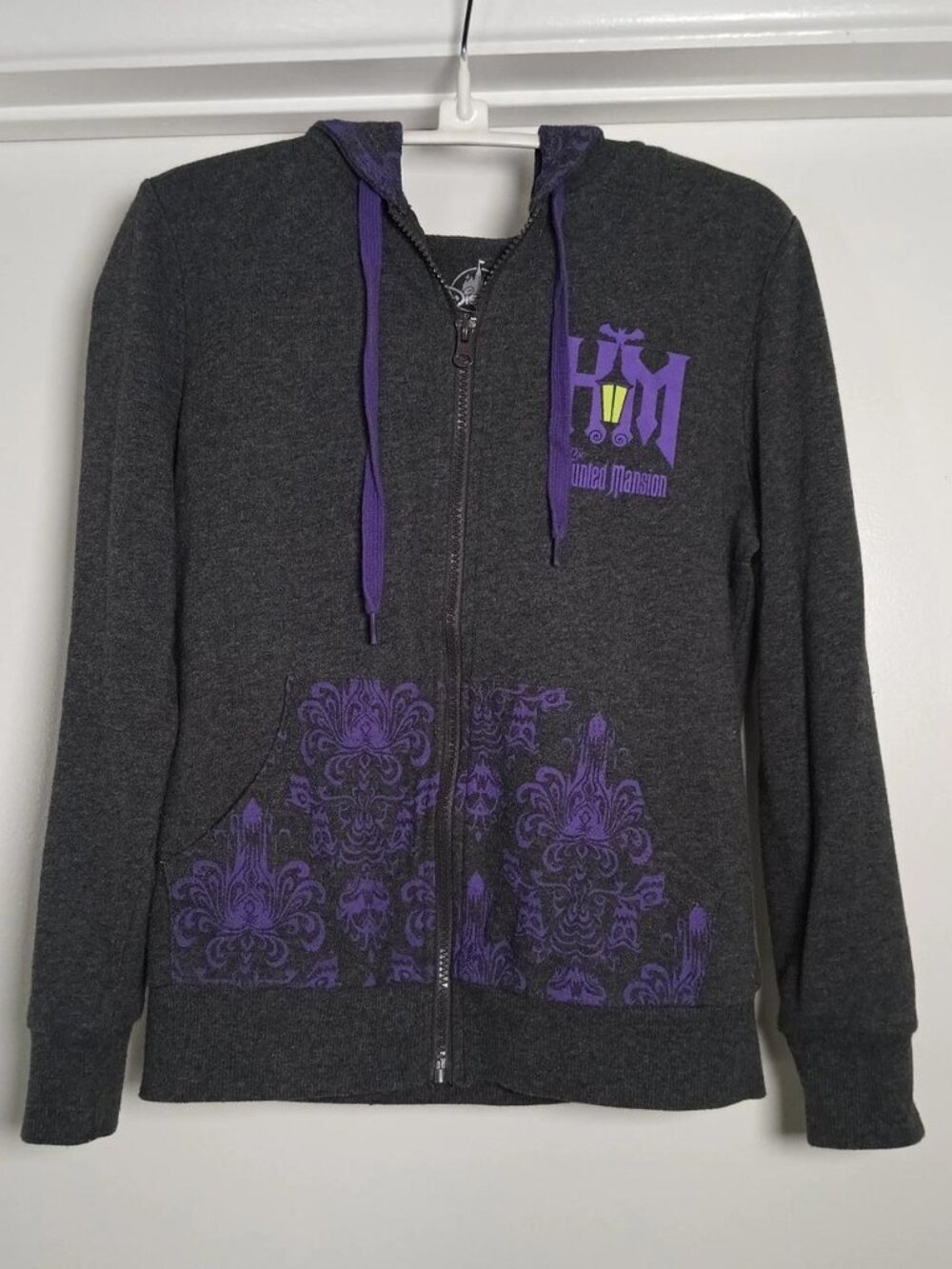 Vintage Disney Parks Haunted Mansion Purple Wallpaper Zip Hoodie Womens XS